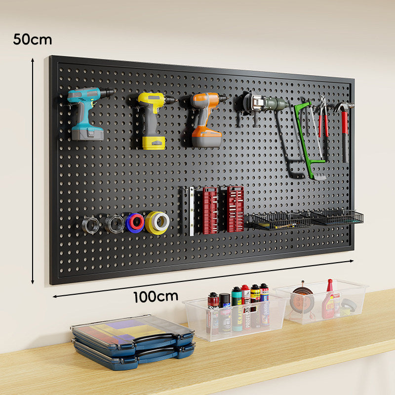 Wandmontiertes perforiertes Metall-Pegboard-Werkzeugorganisator-Panel mit modularen Haken und Aufbewahrungsbehältern