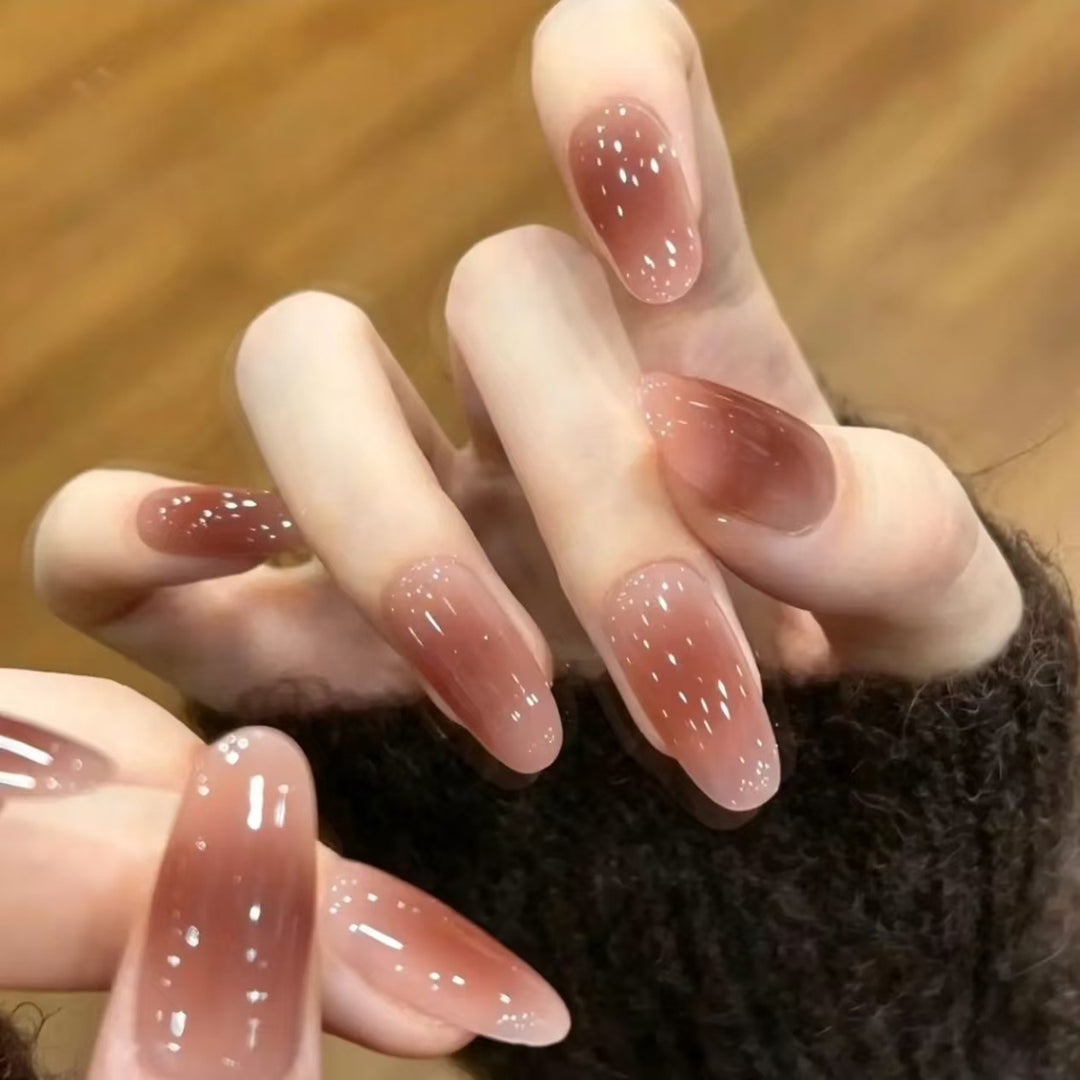 Glänzende mandelförmige Press-On Nagelverlängerungen