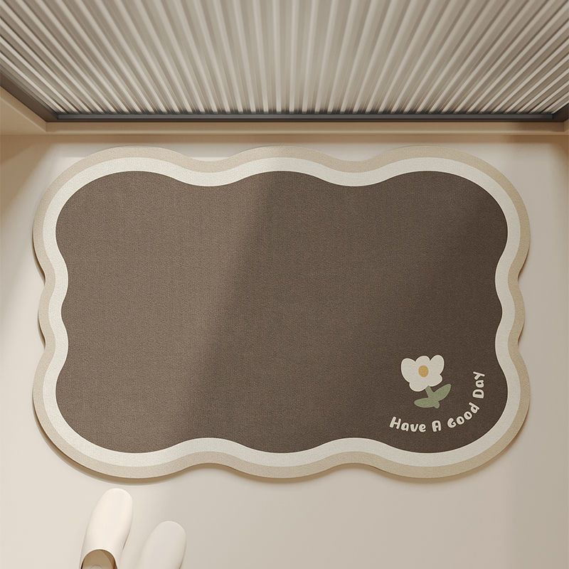 Cloud-Shaped Low-Pile Absorbent Floor Mat with Non-Slip Backing and Flower Print