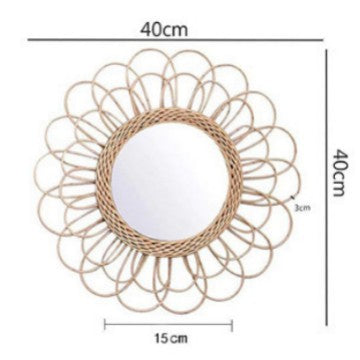 Eleganter Runder Wandspiegel Aus Natürlichem Rattan Karnz