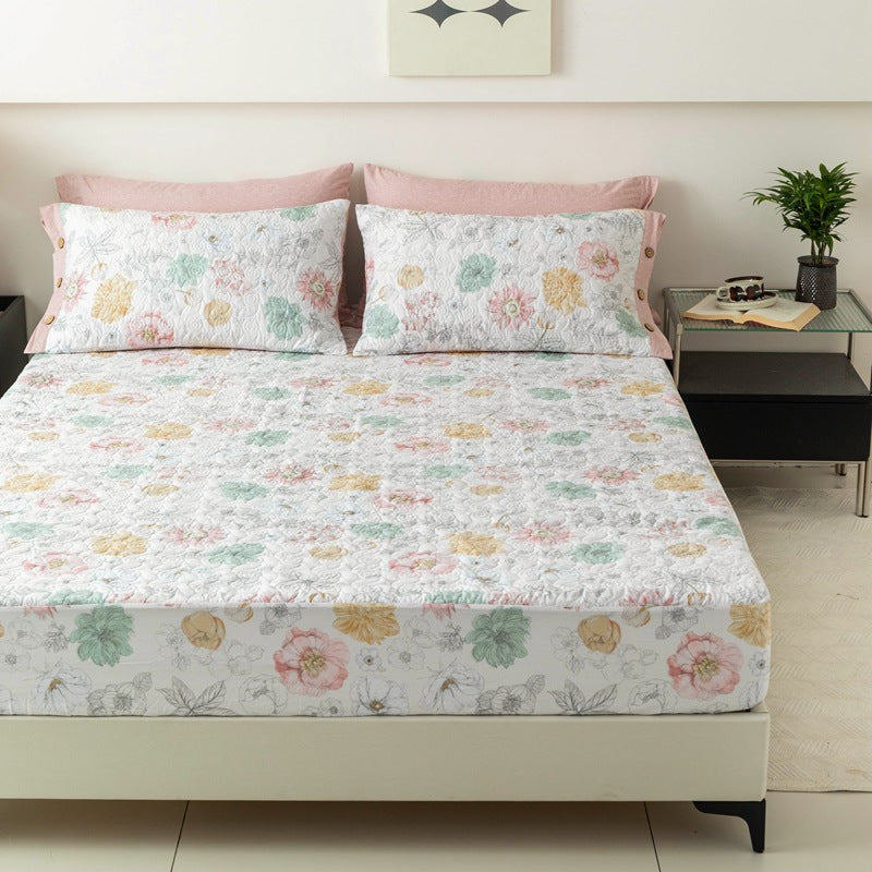 Gepolsterte Bettlaken und Kissenbezug Set mit botanischem Druck