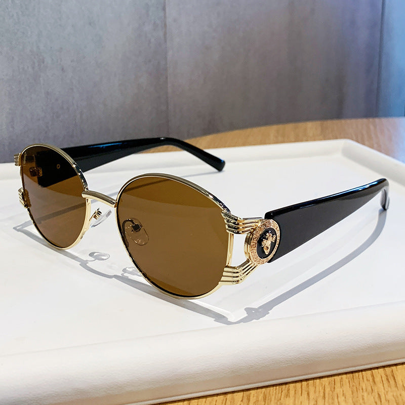 Damen elegante Sonnenbrille mit luxuriösem Metallrahmen und verspiegelten Gläsern Karnz