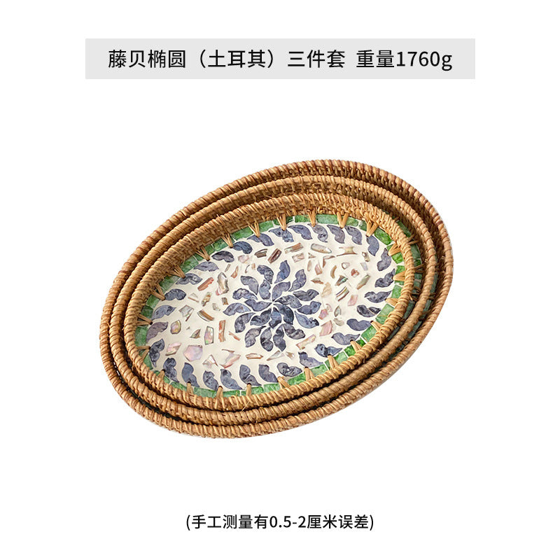 Damen Eleganter Servierteller-Set aus handgewebtem Naturmaterial Karnz