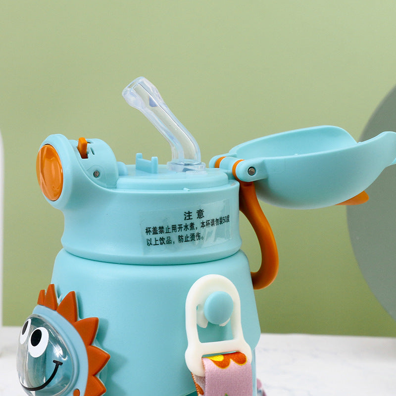 Damen Trinkflasche mit freundlichem Tiermotiv und Tragriemen Karnz