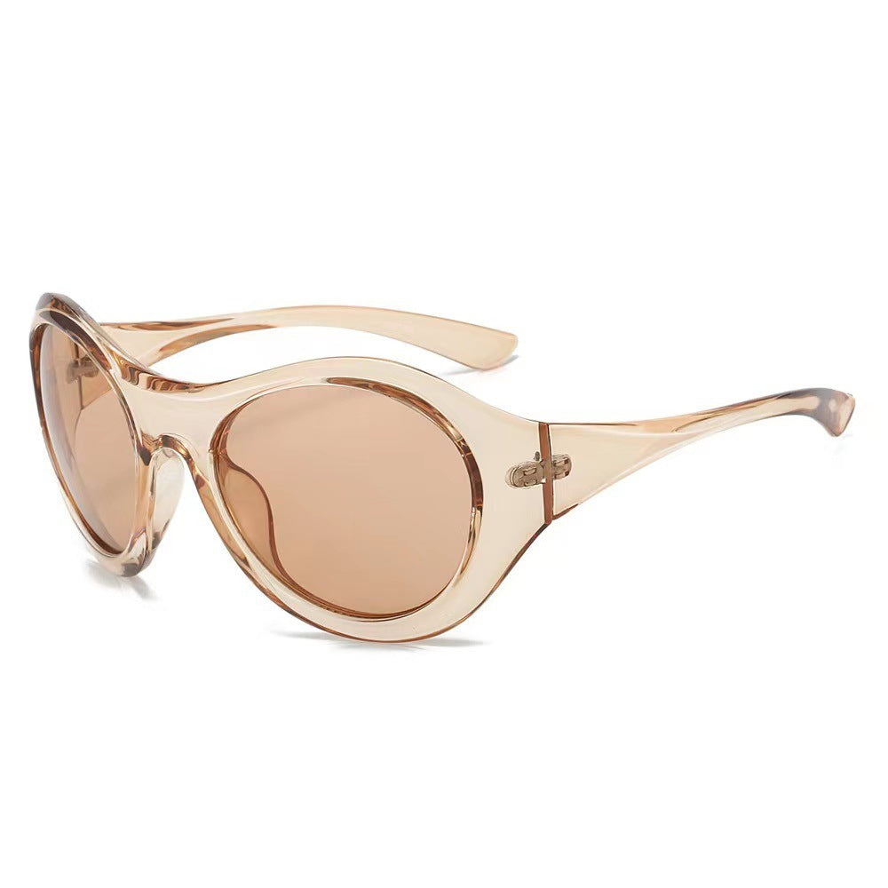 Damen Modische Ovale Sonnenbrille mit transparentem Rahmen Karnz