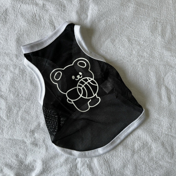 Leichtes atmungsaktives Mesh-Hundeshirt mit reflektierendem Bärenaufdruck und Kontrastbesatz