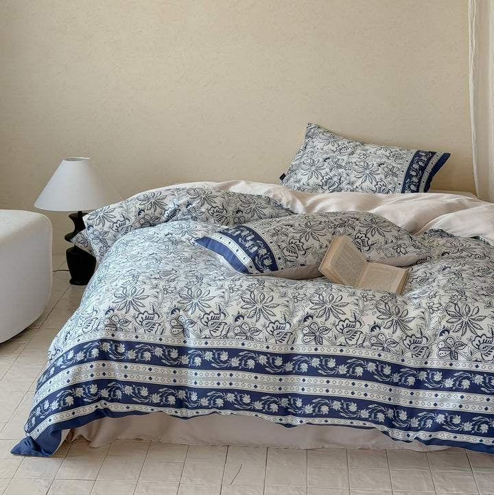 Luxuriöses florales Baumwollsatin Bettbezugset mit Kissenbezügen