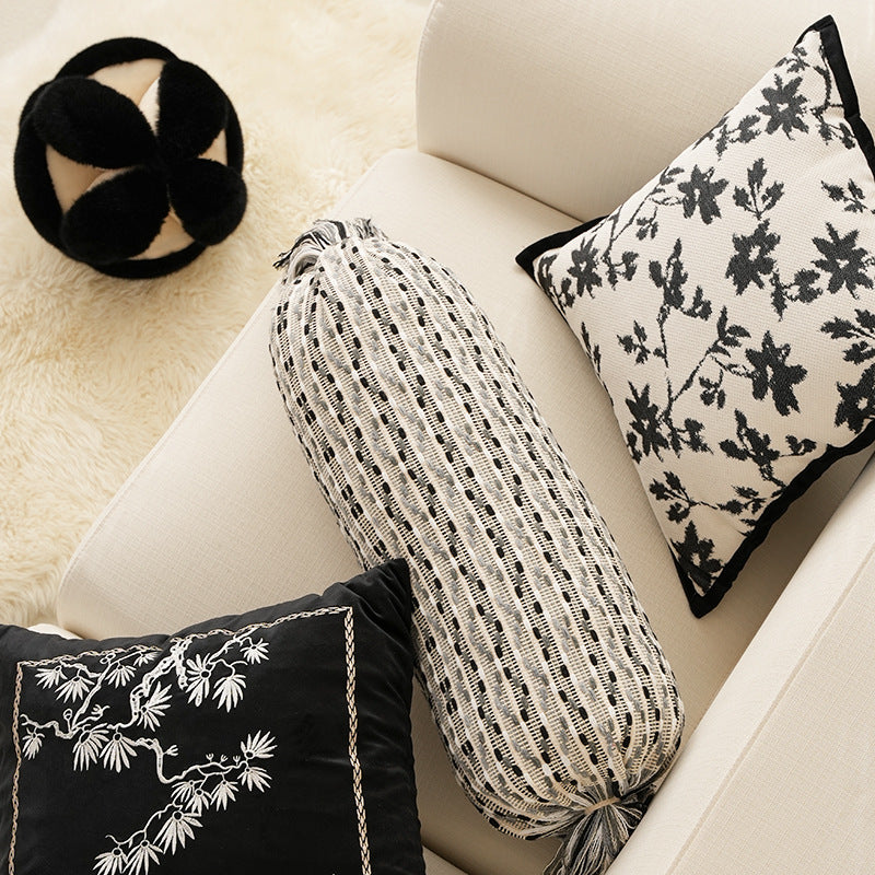 Boho-gewebtes Dekokissen-Set mit Zylinderrolle und quadratischem Fransenbezug
