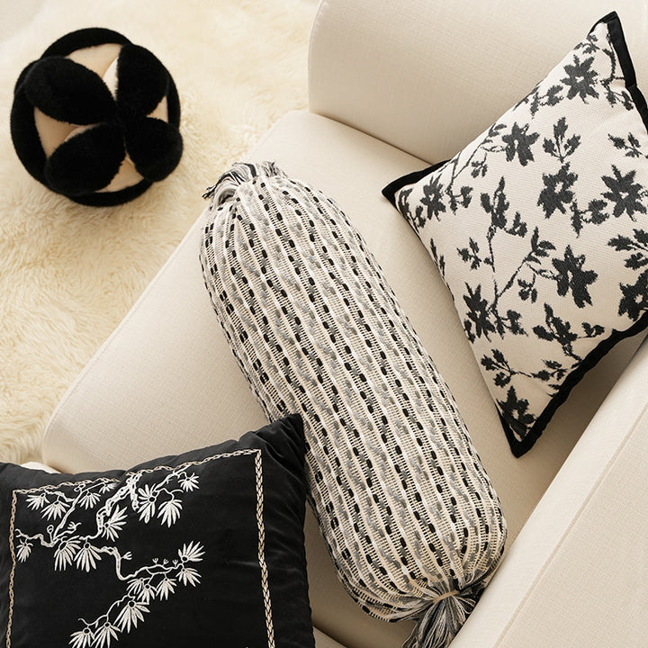 Boho-gewebtes Dekokissen-Set mit Zylinderrolle und quadratischem Fransenbezug