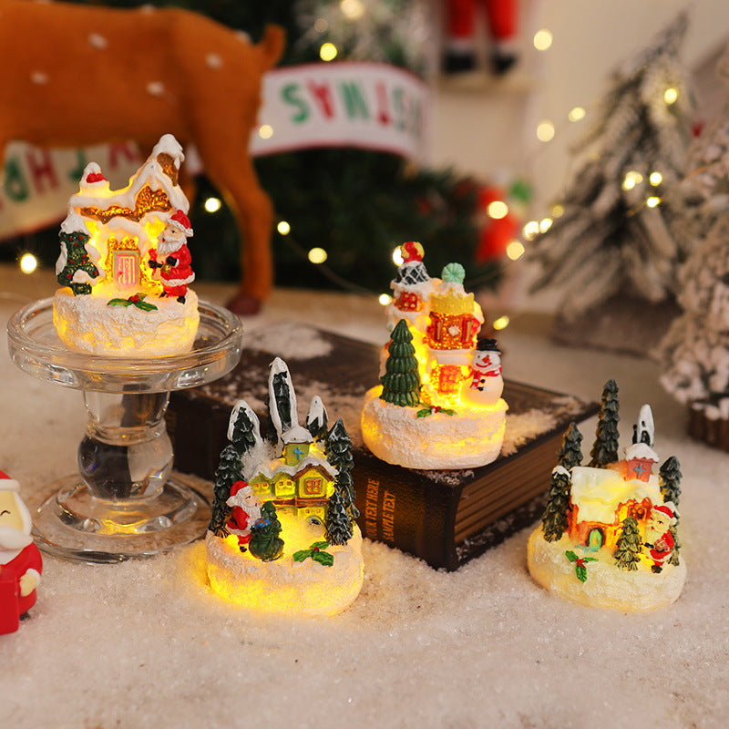 Weihnachtliche Miniaturbeleuchtung mit Schneeszenen Karnz
