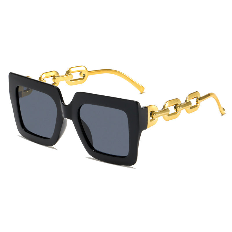 Damen Modische Sonnenbrille mit einzigartigem rechteckigen Rahmen und Kettendetails Karnz
