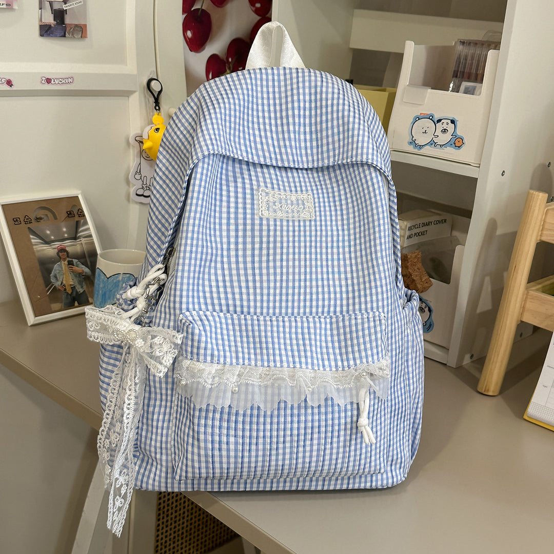 Charmantes gestreiftes Rucksack mit Spitzenbesatz Karnz