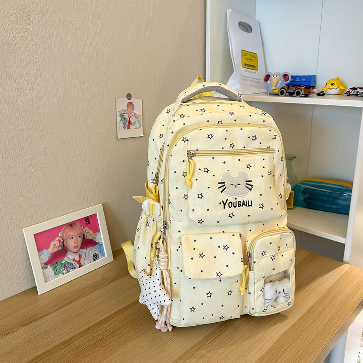Verspielter Katzen-Print Schulrucksack Karnz