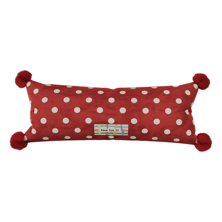 Decorative Polka Dot Lumbar Pillow with Corner Pom-Poms