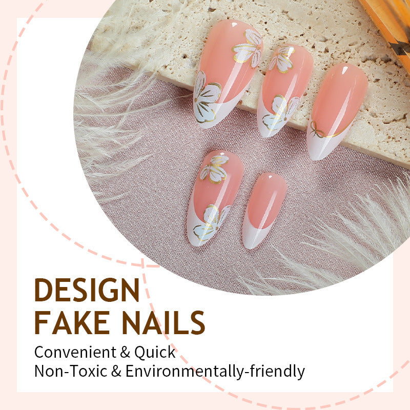 Kunstnagelset mit elegantem Blumen- und French-Tip-Design Karnz