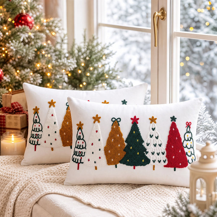 Festliches Besticktes Weihnachts-Wurfkissenbezug mit Tufted Baum Applikation