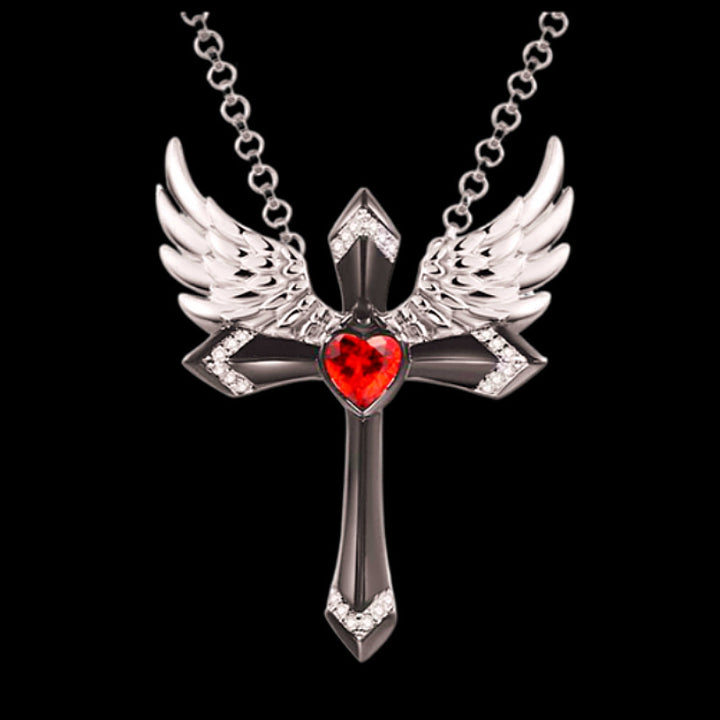 Gothic Engel Flügel Kreuz Anhänger Halskette Karnz