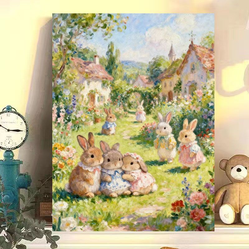 Verspielt Kaninchen Szene Leinwand Kunst Druck Karnz
