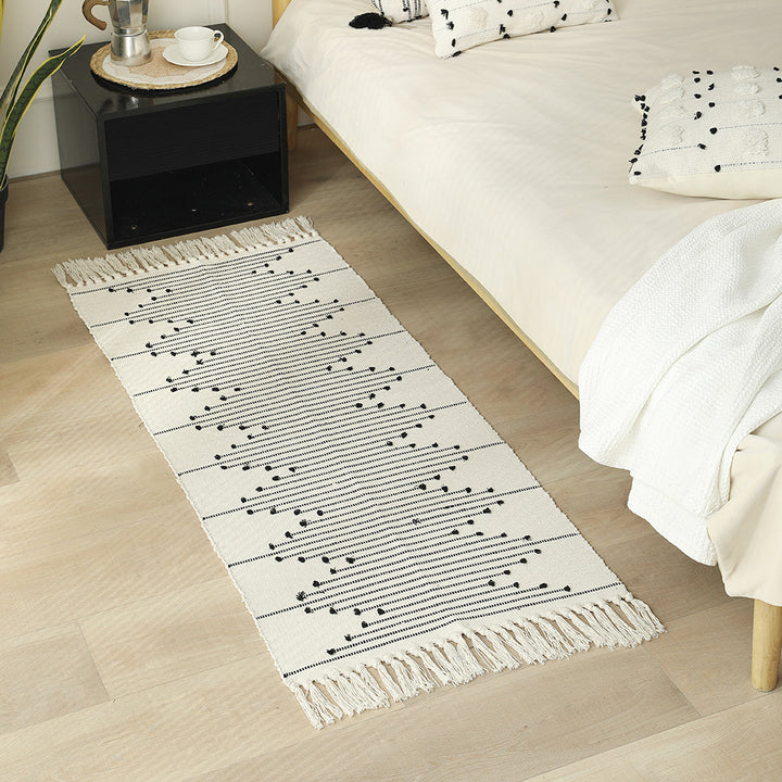 Baumwoll-Läuferteppich mit Fransen und geometrischem Strukturmuster Karnz