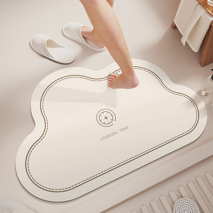 Cloud-Shaped Absorbent Microfiber Bath Mat with Non-Slip Backing and Palm Leaf Print