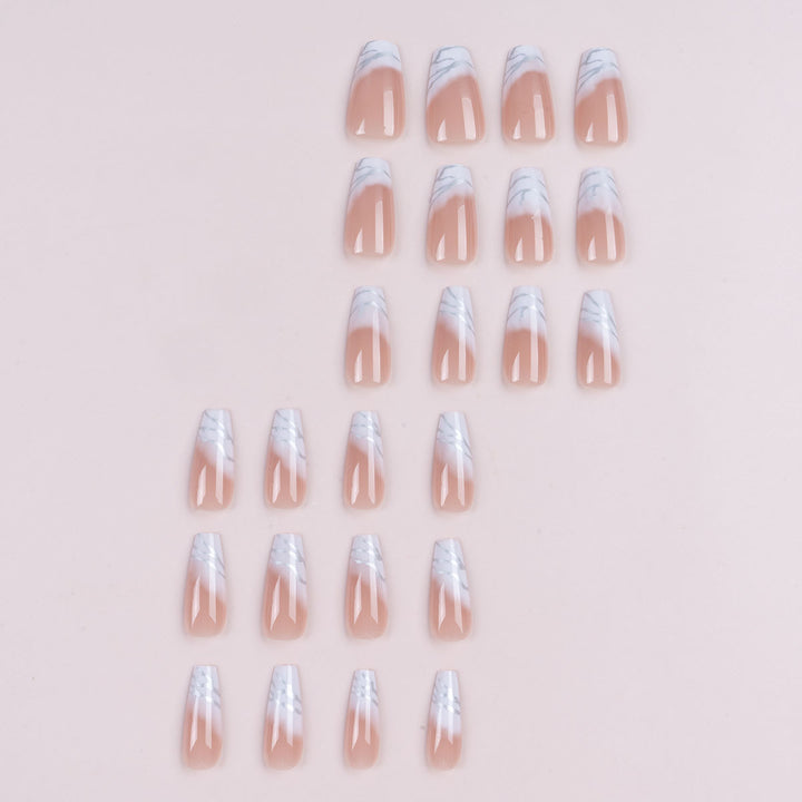 Elegante Marmor French Tip Press-On Nägel