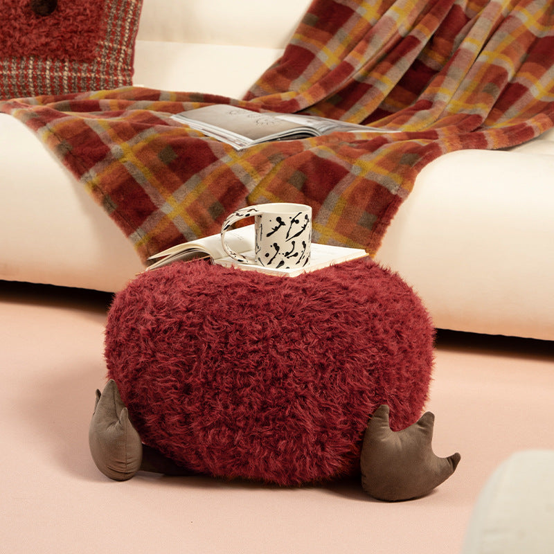 Kuscheliger Kinder-Hocker Sitzpouf mit Plüschbezug und dekorativen Tierfüßen