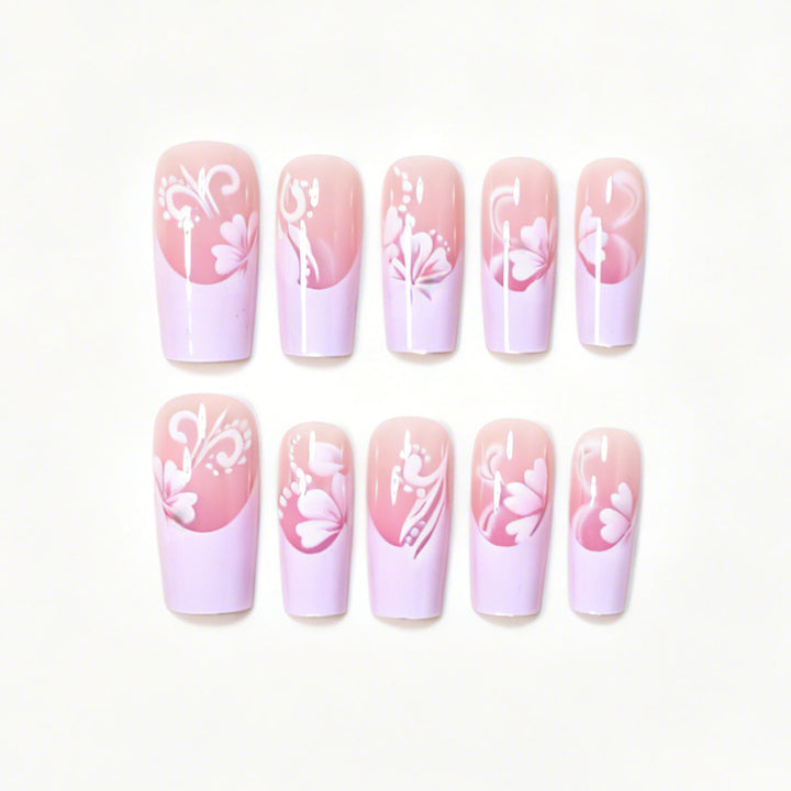 Florales Akzent Press-On Nagelkunst-Set Karnz