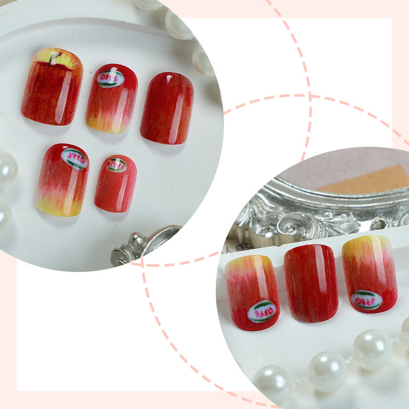 Künstlerisches Press-on-Nail-Set mit einzigartigen Apfel-Designs Karnz