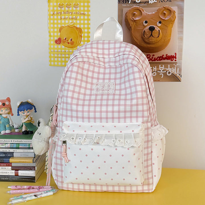 Stylische Gingham-Print Freizeit Rucksack Karnz