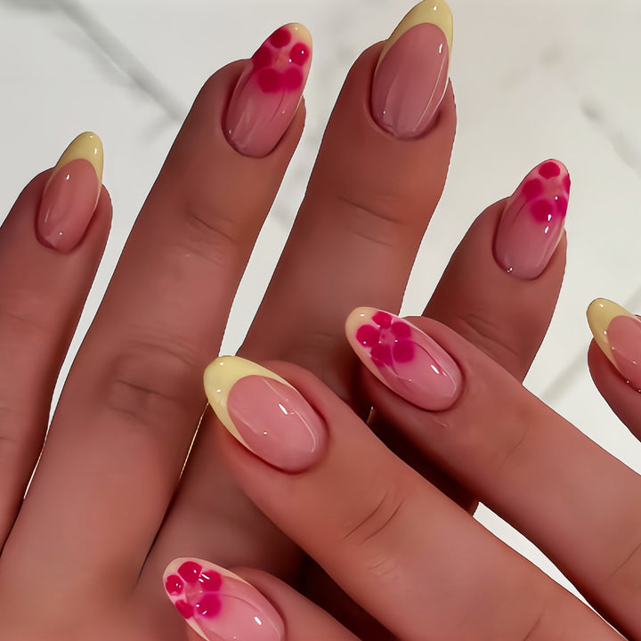 Blumenakzent Französische Spitze Press-On Nagelset Karnz