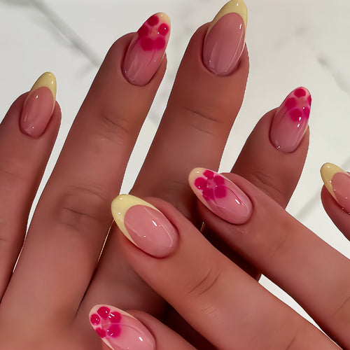 Blumenakzent Französische Spitze Press-On Nagelset Karnz