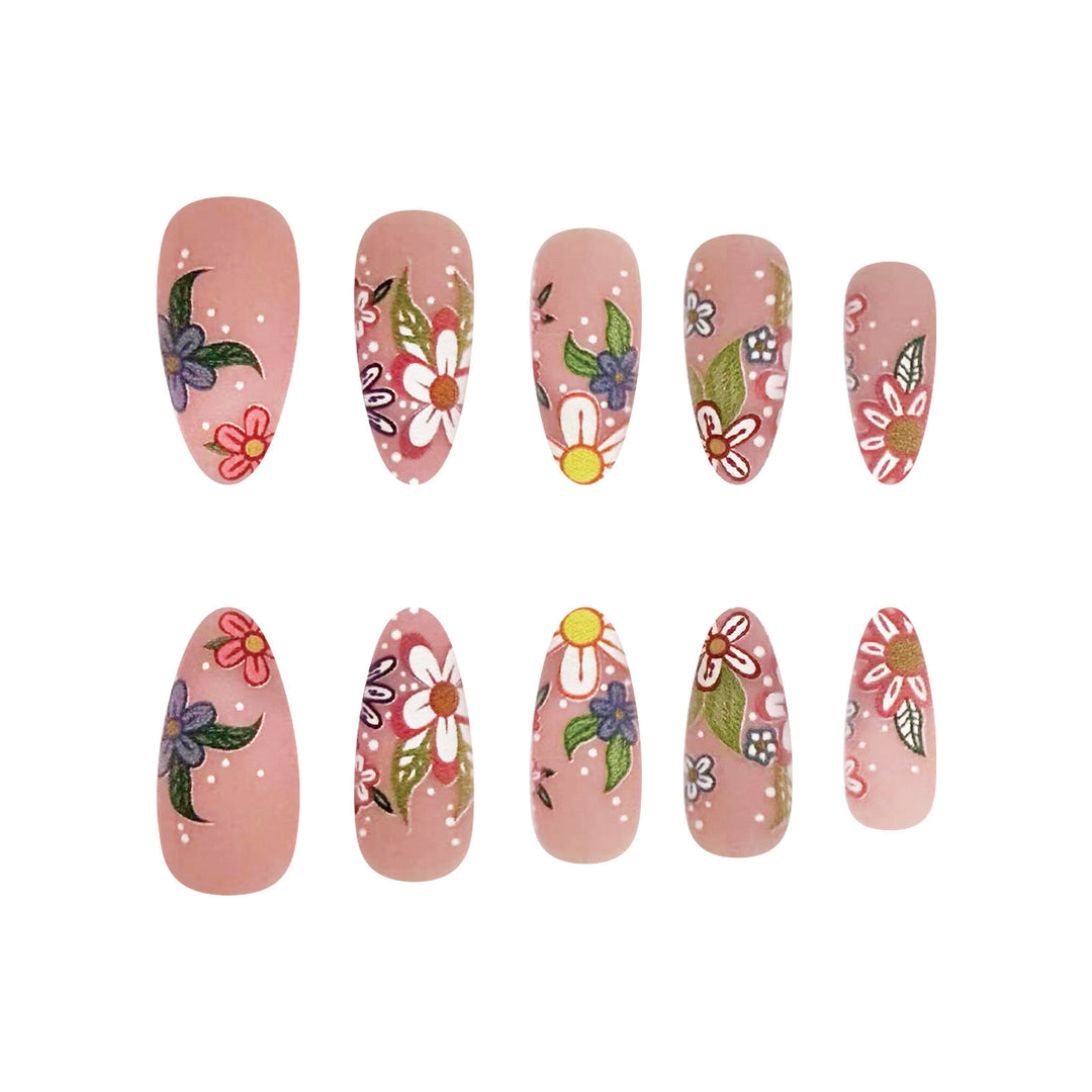 Kunstnagelset mit bunten Blumenmotiven Karnz