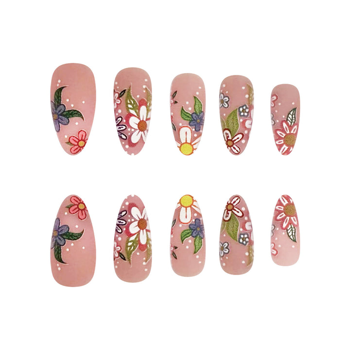 Kunstnagelset mit bunten Blumenmotiven Karnz