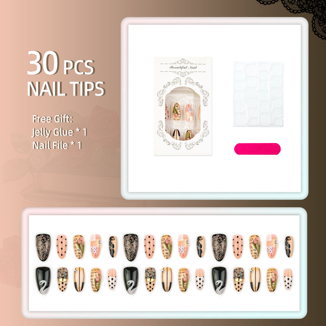 Künstlerisches Press-On Nagelset mit elegantem Design