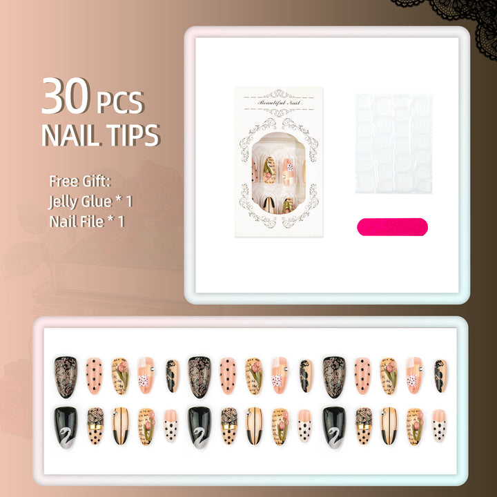 Künstlerisches Press-On Nagelset mit elegantem Design