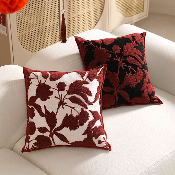Dekorativer Kissenbezug mit floraler Chenille-Tufting und Samtstruktur Karnz