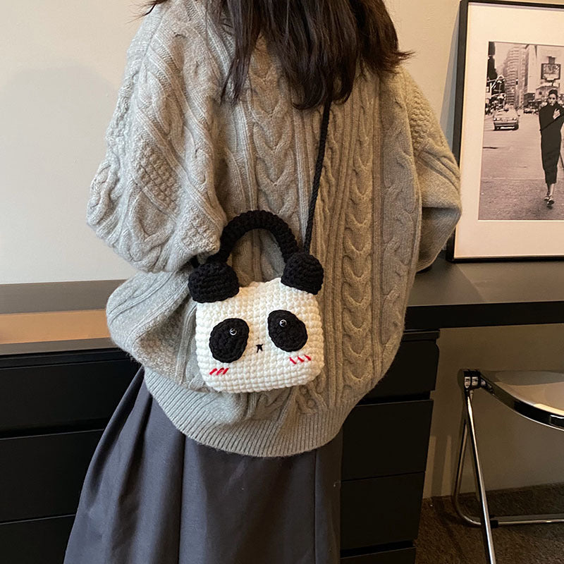 Süße Panda-Themen Häkel Mini-Handtasche