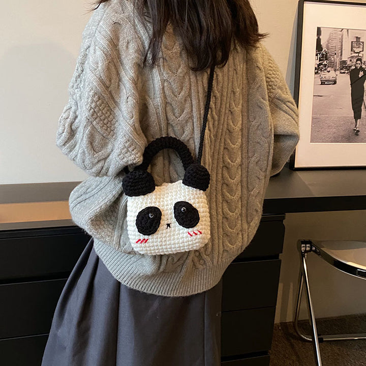 Süße Panda-Themen Häkel Mini-Handtasche