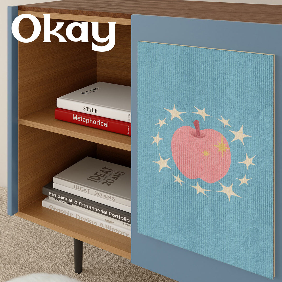 Textured Ribbed Cotton Wall Art Panel with Playful Apple Print
