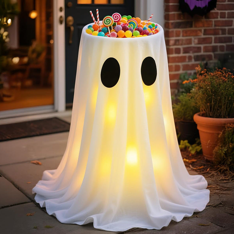Leuchtende Halloween-Süßigkeitenschale mit Gespenst-Überwurf und LED-Innenbeleuchtung