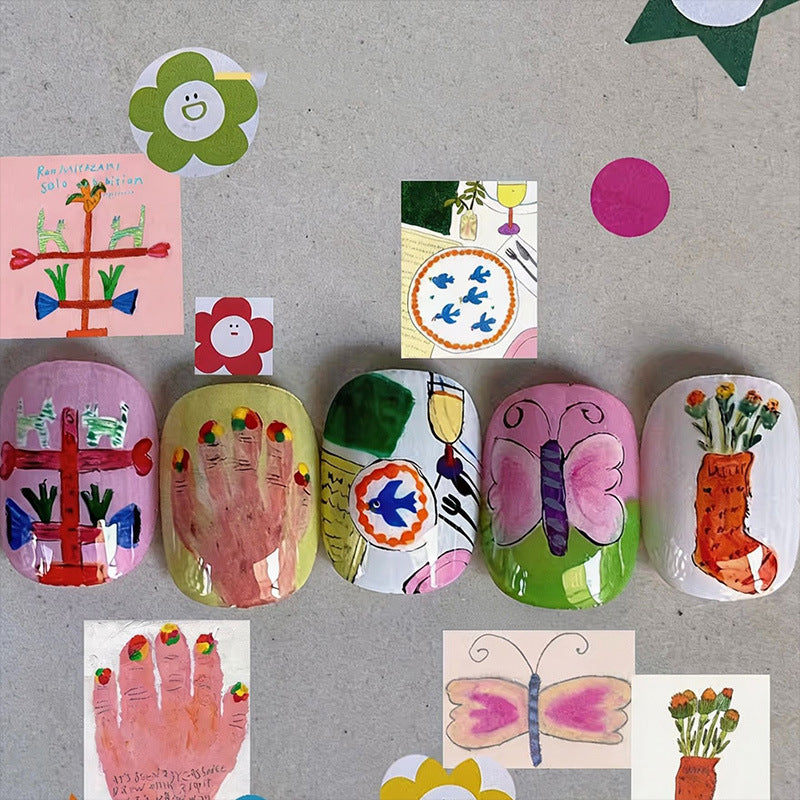 Künstlerisches katzenmotiviertes Press-On-Nagelkunstset Karnz