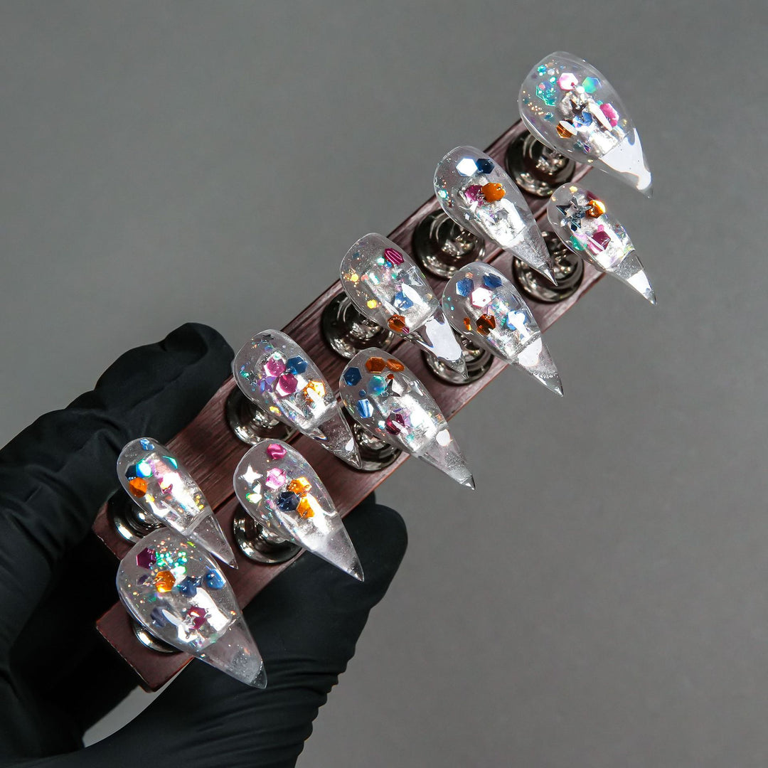 Stiletto Press-On Nagelset mit Glitter- und Ombre-Finish