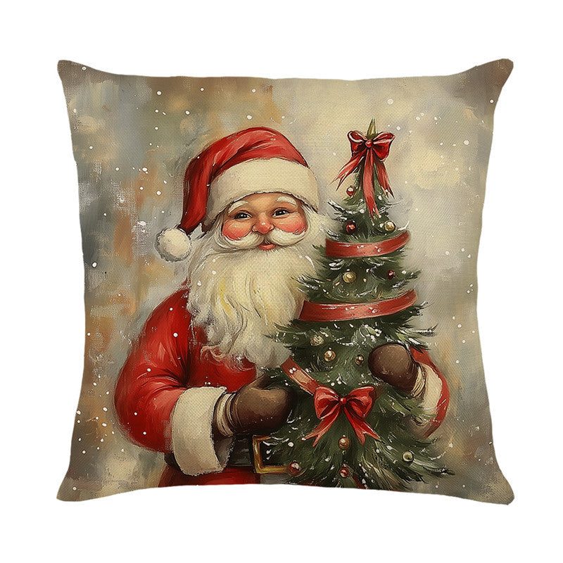 Festlicher Santa-Illustration Baumwoll-Leinen Quadratisches Kissenbezug