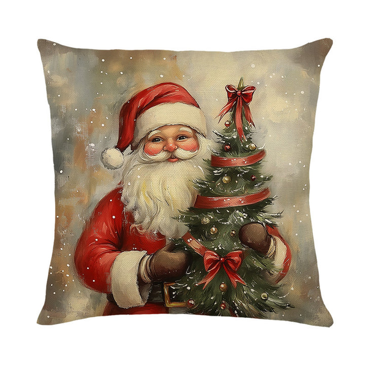Festlicher Santa-Illustration Baumwoll-Leinen Quadratisches Kissenbezug