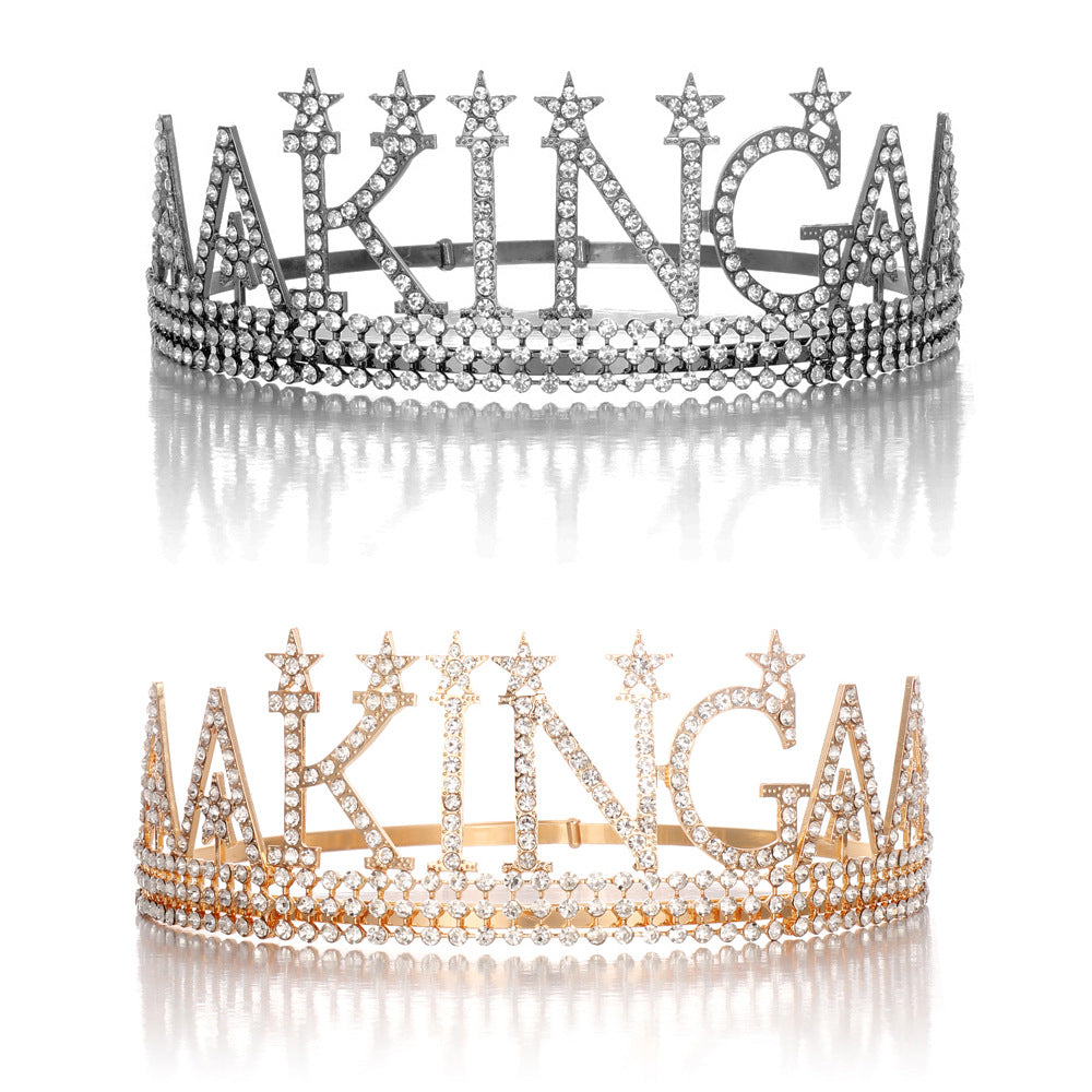 Damen Glitzernde Geburtstagskrone mit einem regalem "Birthday King"-Schärpen-Set Karnz