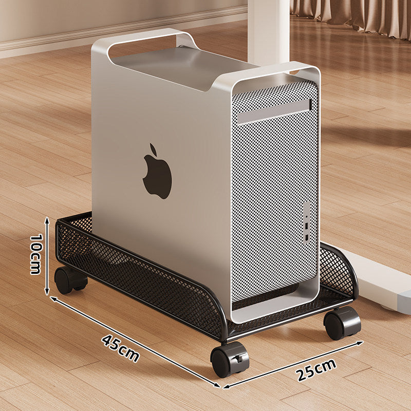 Mobiler Desktop-CPU-Turmständer mit Mesh-Seitenwänden, Holzsockel und arretierbaren Rollen