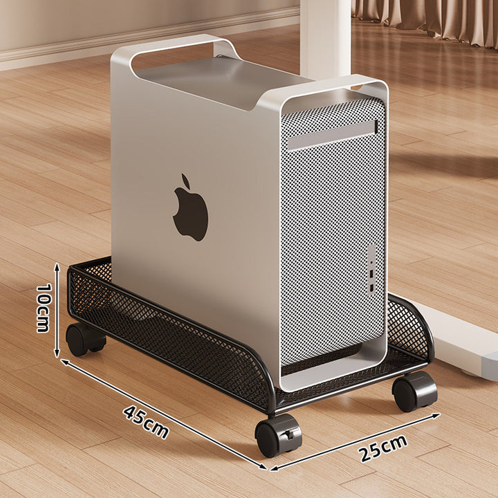 Mobiler Desktop-CPU-Turmständer mit Mesh-Seitenwänden, Holzsockel und arretierbaren Rollen
