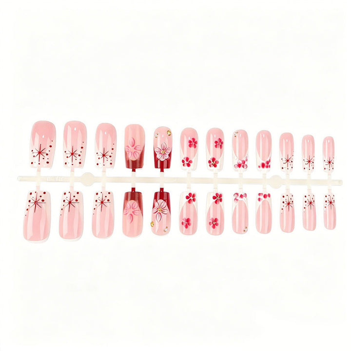 Blumenverzierte Press-On Nagelset