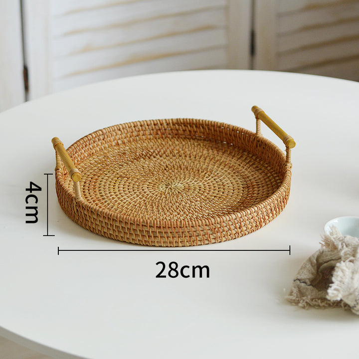 Runde Servierplatte aus geflochtenem Rattan Karnz