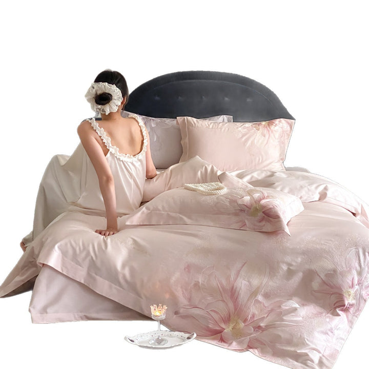 Ultra-Soft Seidengemütliches Floral Jacquard Bettbezug-Set mit gesticktem Blütenmotiv